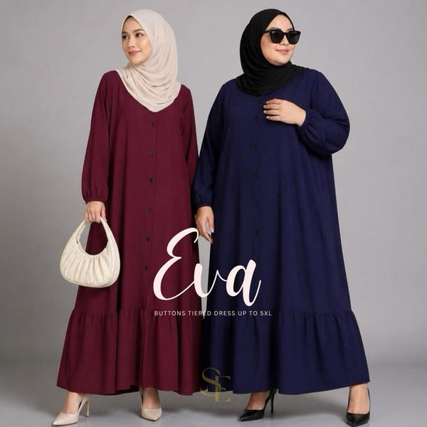 Eva Buttons Tiered Crinkled Long Dress By SAYRA