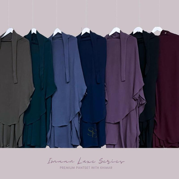 Imaan Pantset Luxe with Khimar 3pcs Set Batwing Cutting